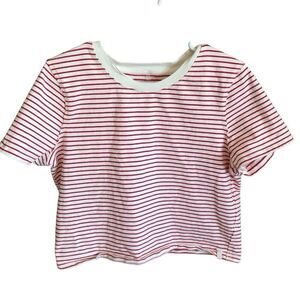 We the Free People SZ Large red White striped short sleeve crop top cotton